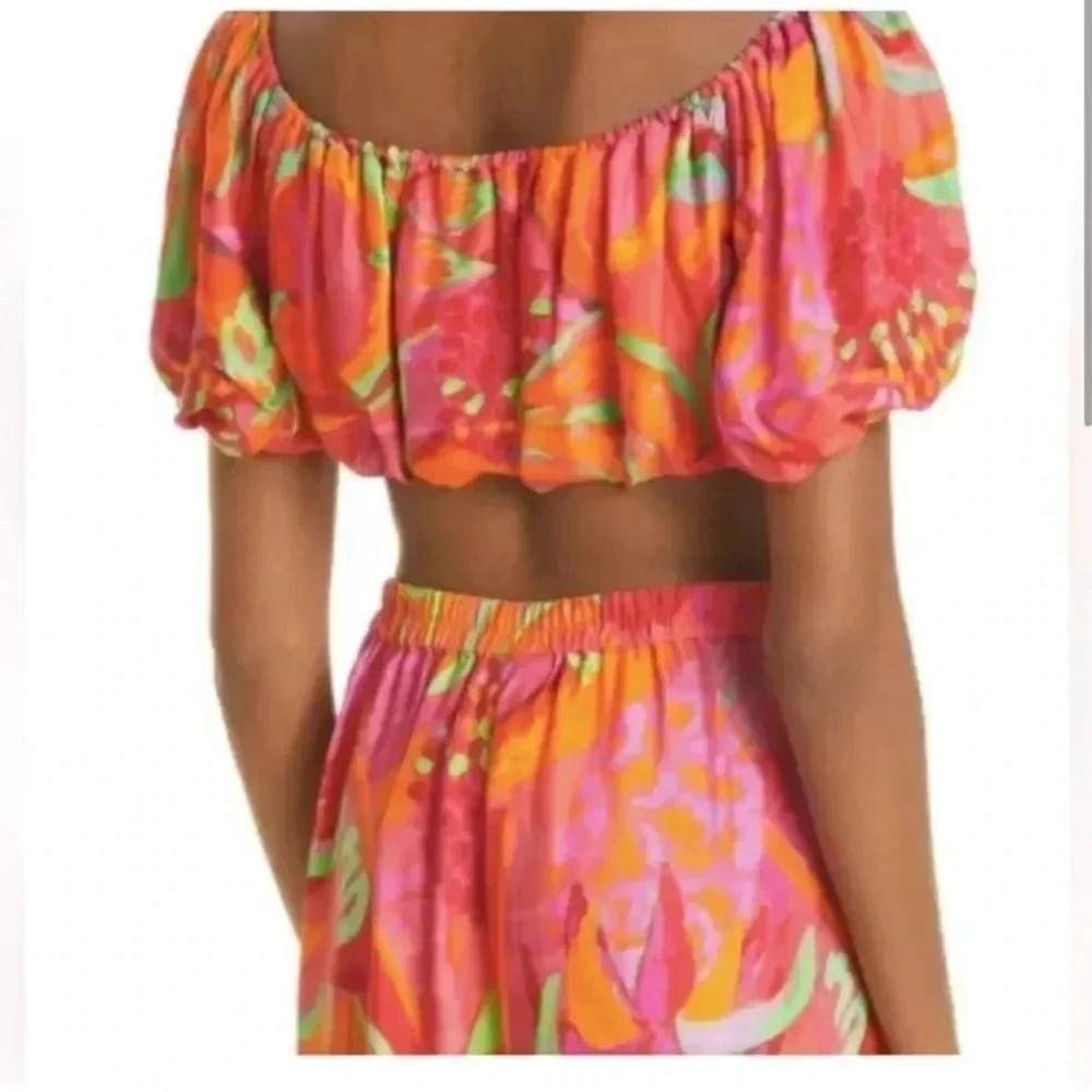 Farm Rio fruit brush Floral Puff Sleeve Crop Top size nwt - Picture 2 of 8
